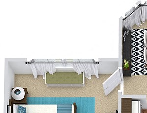 Lyndon 3D 3D Lyndon 1 bedroom apartment. Kitchen with bartop open to living room and dining room with bay window. 1 full bath with double vanity. large walk-in closet. patio/balcony.